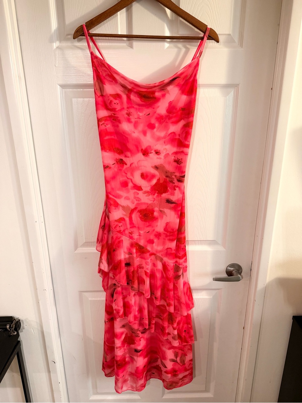Pink Floral Maxi Dress with Ruffle Tiers